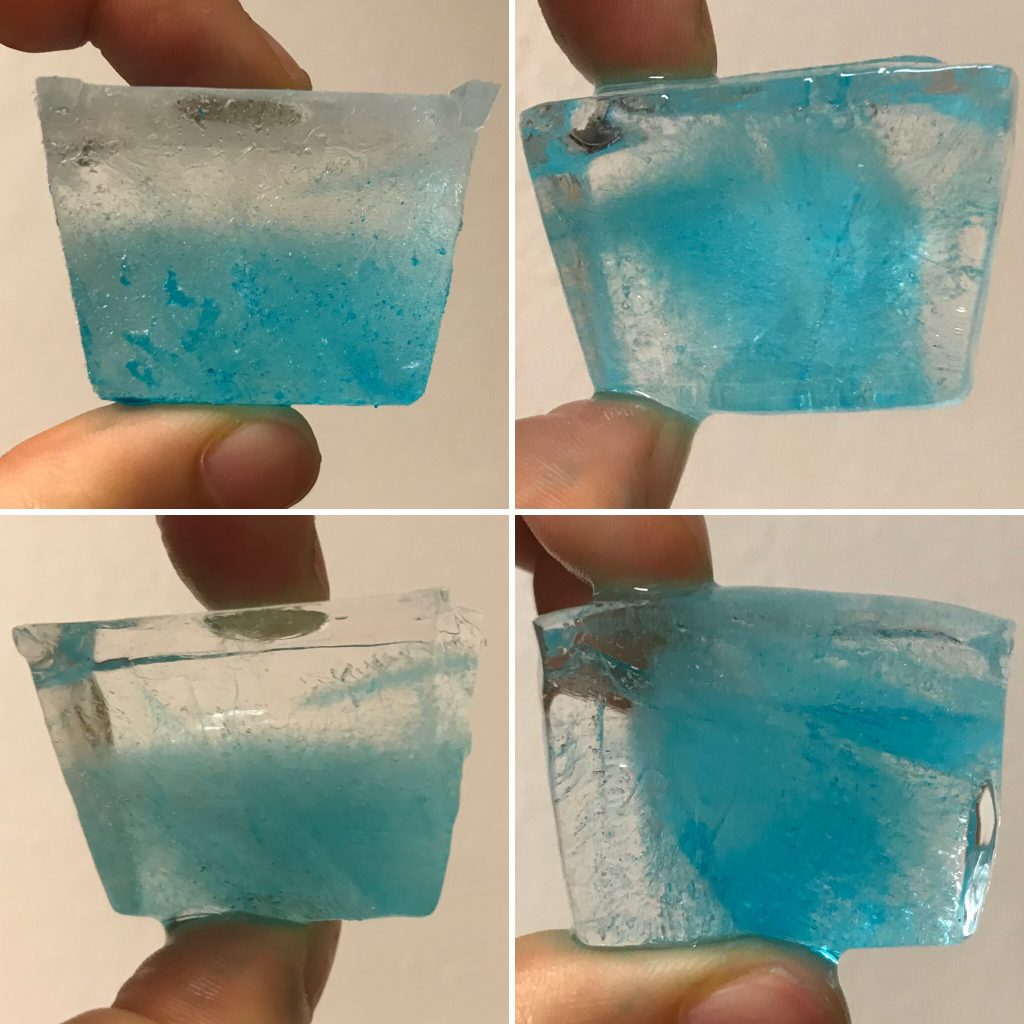 Sea ice formation, brine release, or What ice cubes can tell you about