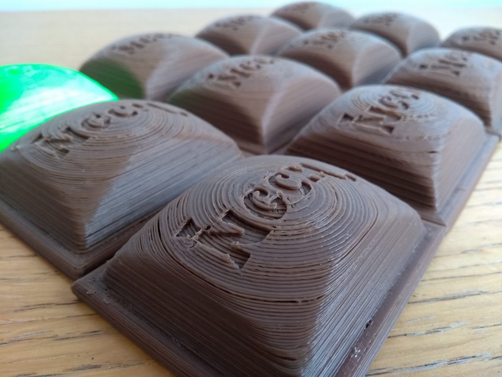 3D-printed chocolate bar. Photo credit: Dan Wallace