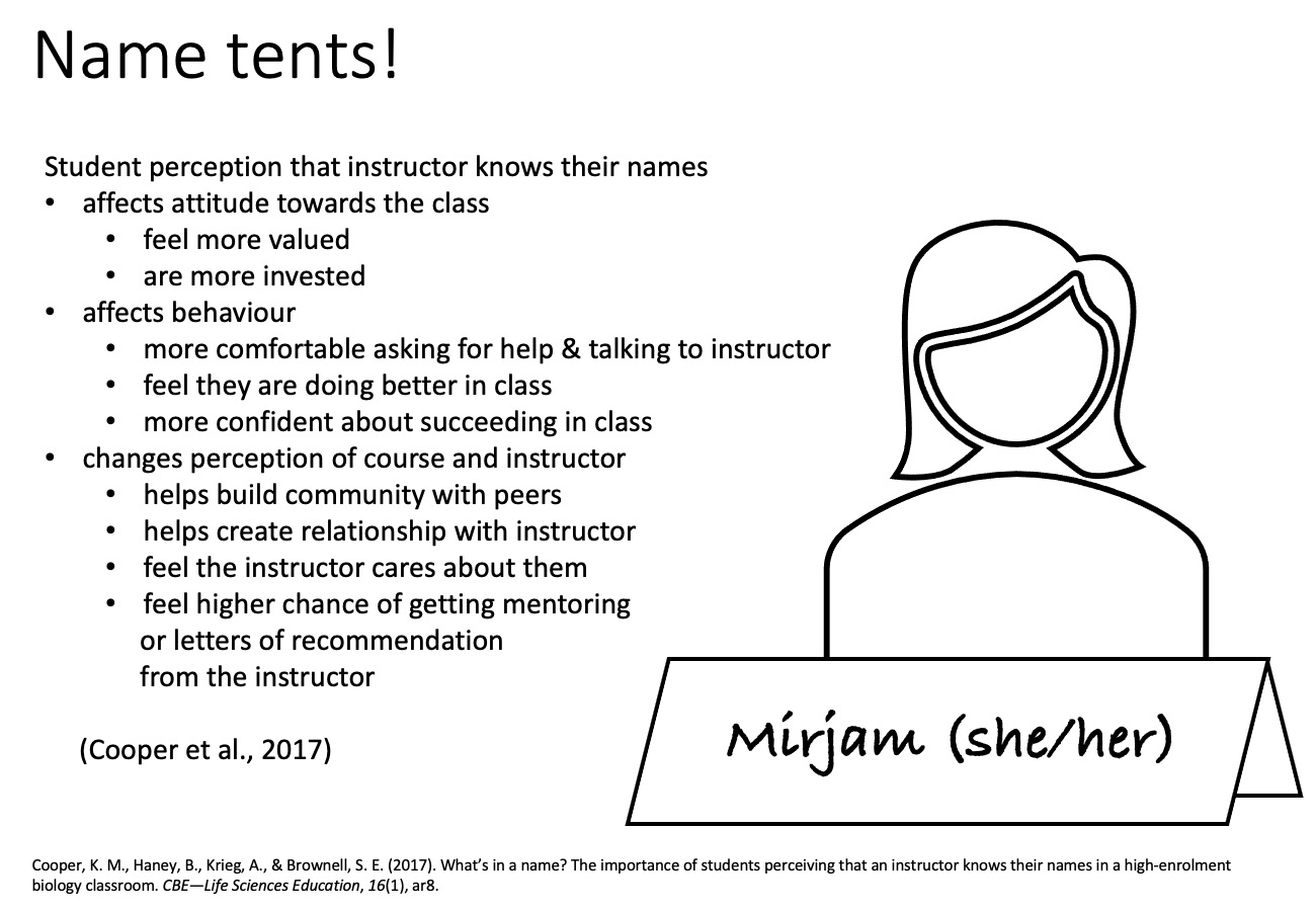 Why it s important to use students names and how to make it easy use name tents After Cooper et al. 2017 Adventures in Oceanography and Teaching